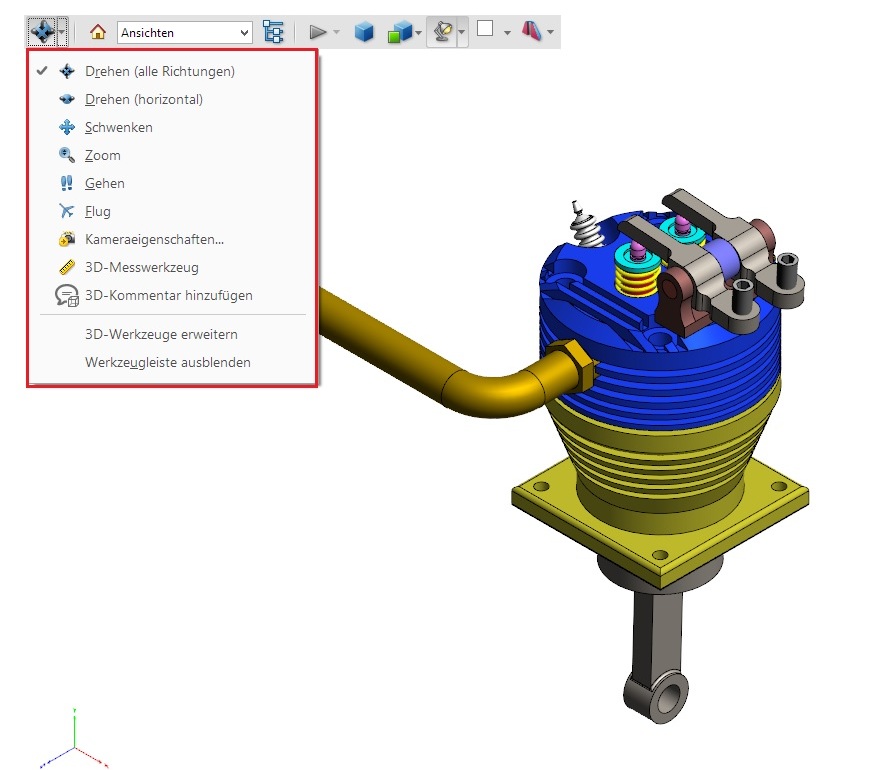 Ansicht Optionen Menü 3D PDF - 3D Druck PDF